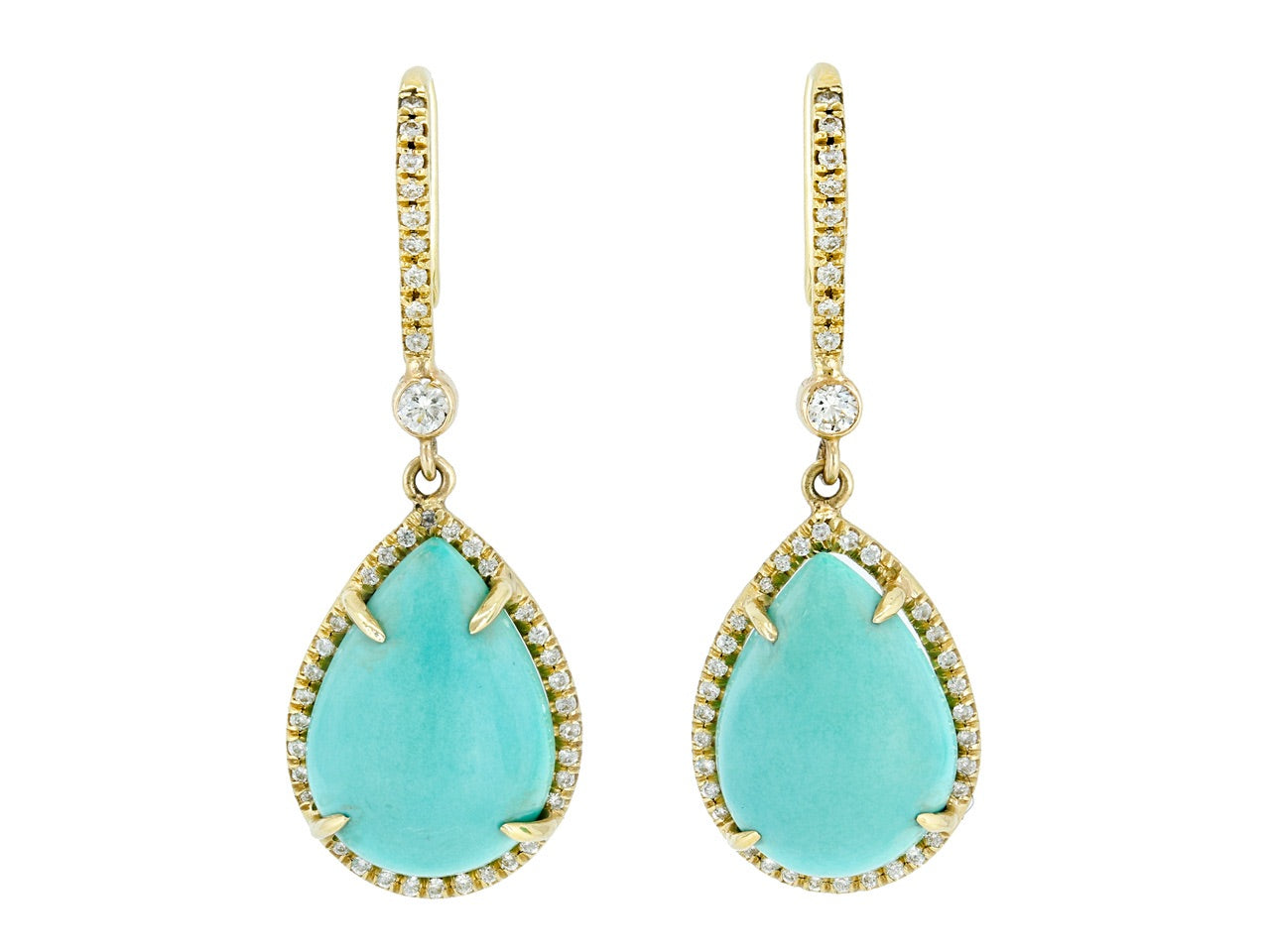 Turquoise and Diamond Drop Earrings in 18K Gold