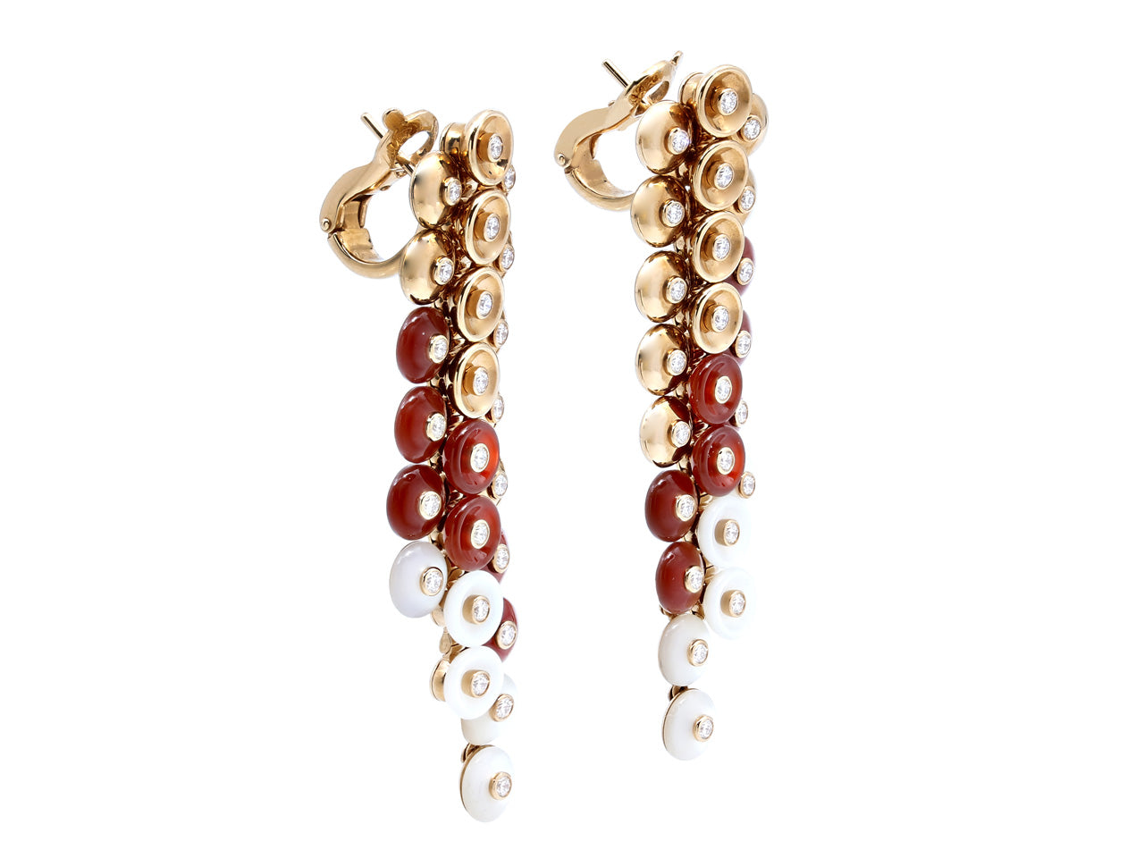 Van Cleef & Arpels 'Bouton d'or' Carnelian, Mother-of-Pearl and Diamond Earrings in 18K Rose Gold