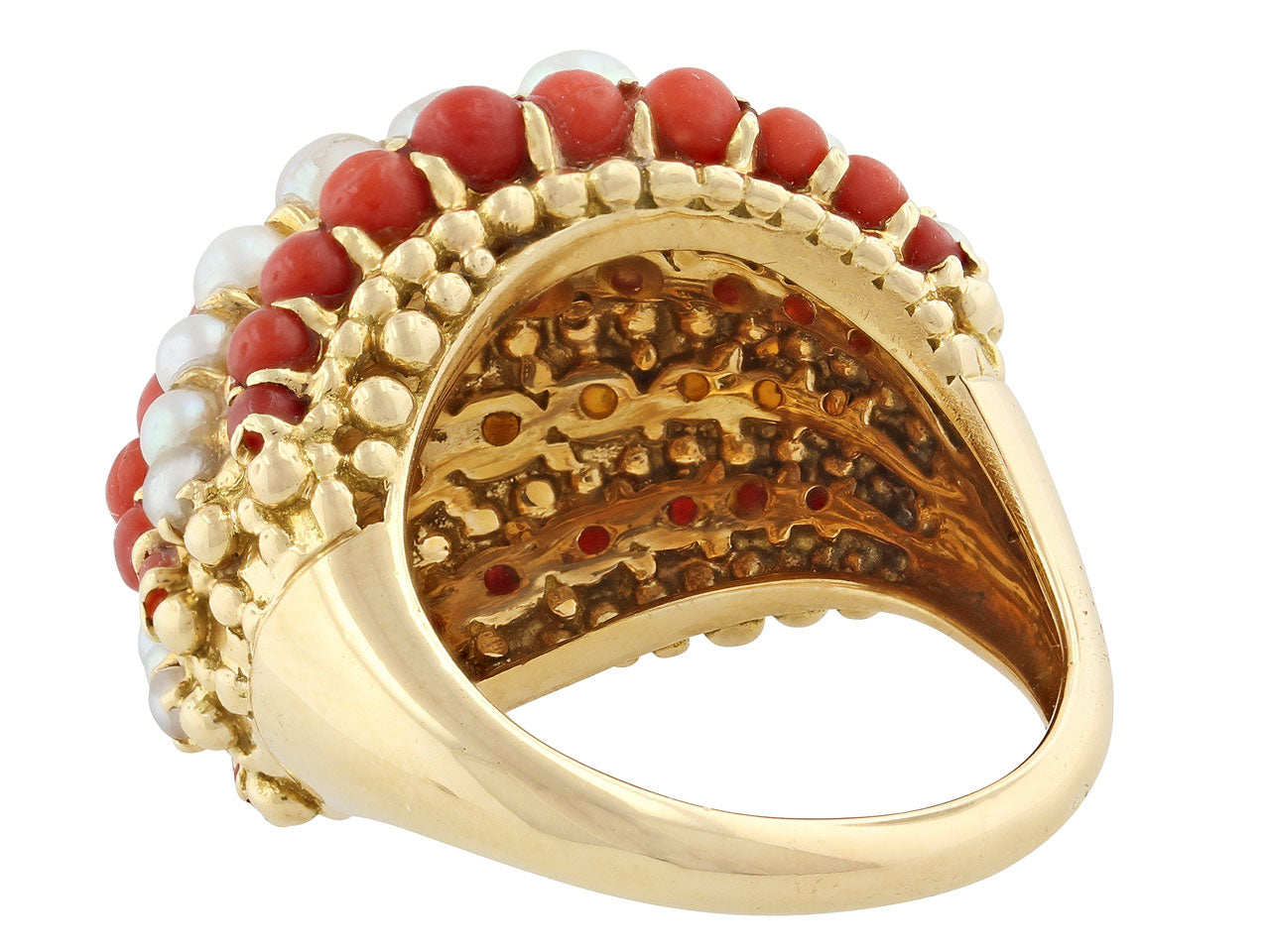 Mid-Century Coral and Pearl 'Twist' Ring in 18K Gold