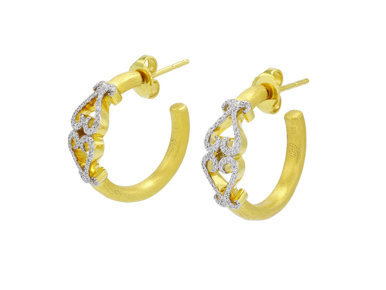 Rhonda Faber Green Diamond Double-Heart Hoop Earrings in 18K Gold, Small