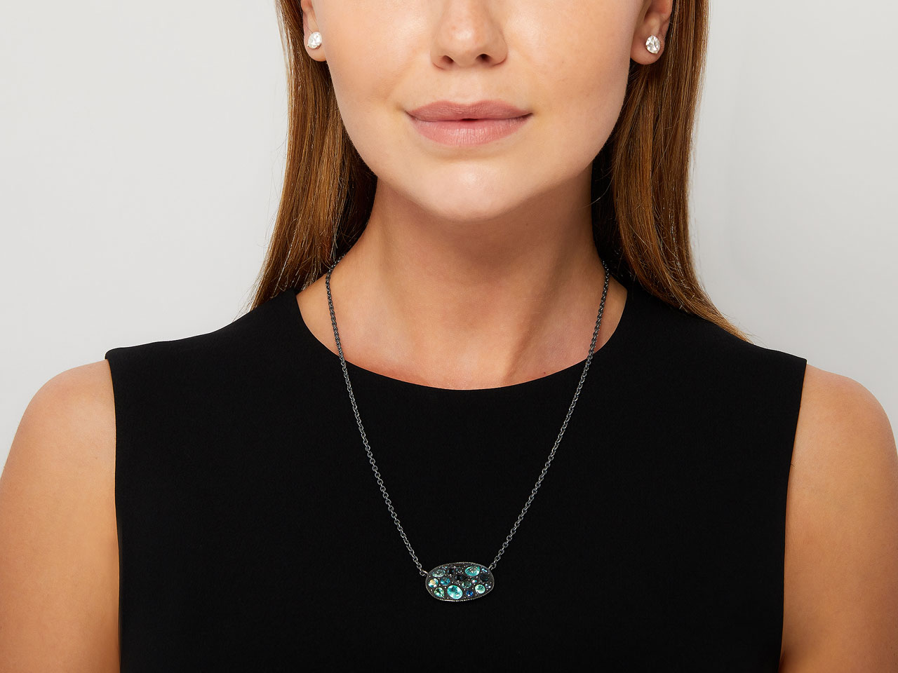 Gemstone 'Sara' Necklace in 18K Blackened Silver, by Yossi Harari