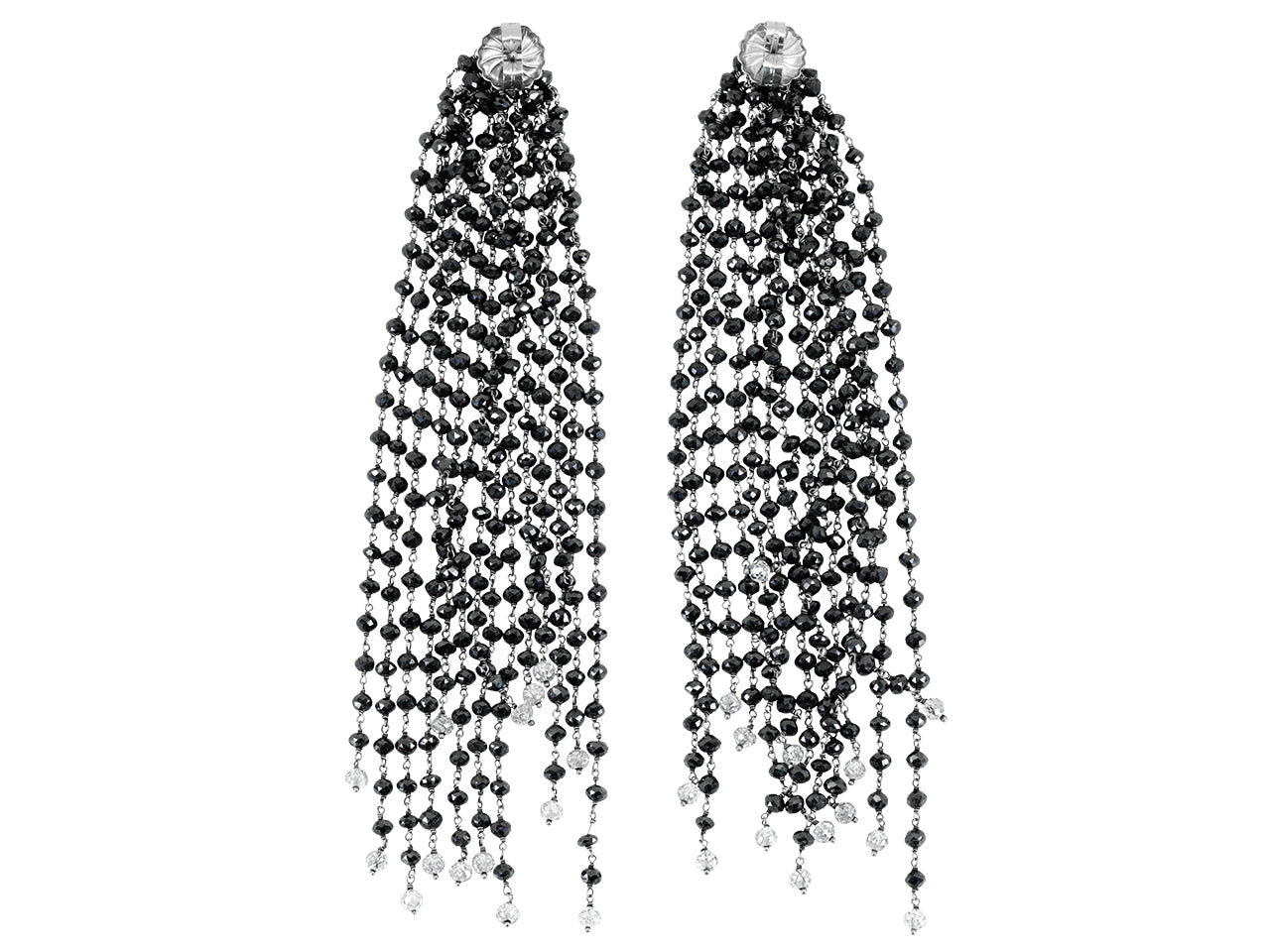 Black Diamond Fringe Earrings in 18K White Gold