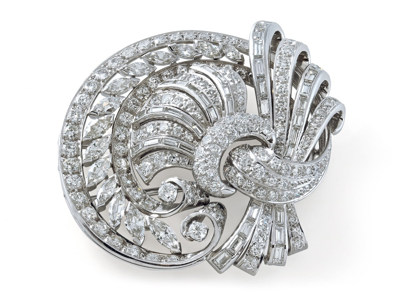 Mid-Century Diamond Brooch in Platinum