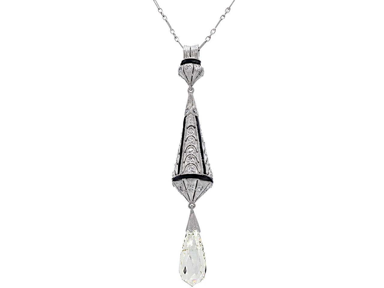 Art Deco Diamond Briolette Pendant in Platinum