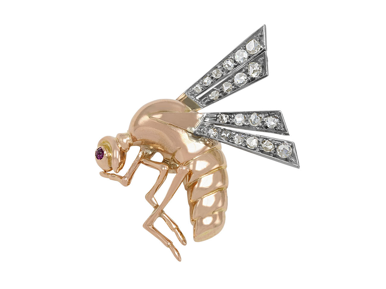 Retro Bee Brooch with Diamond Wings and Tourmaline Eye in 18K Gold