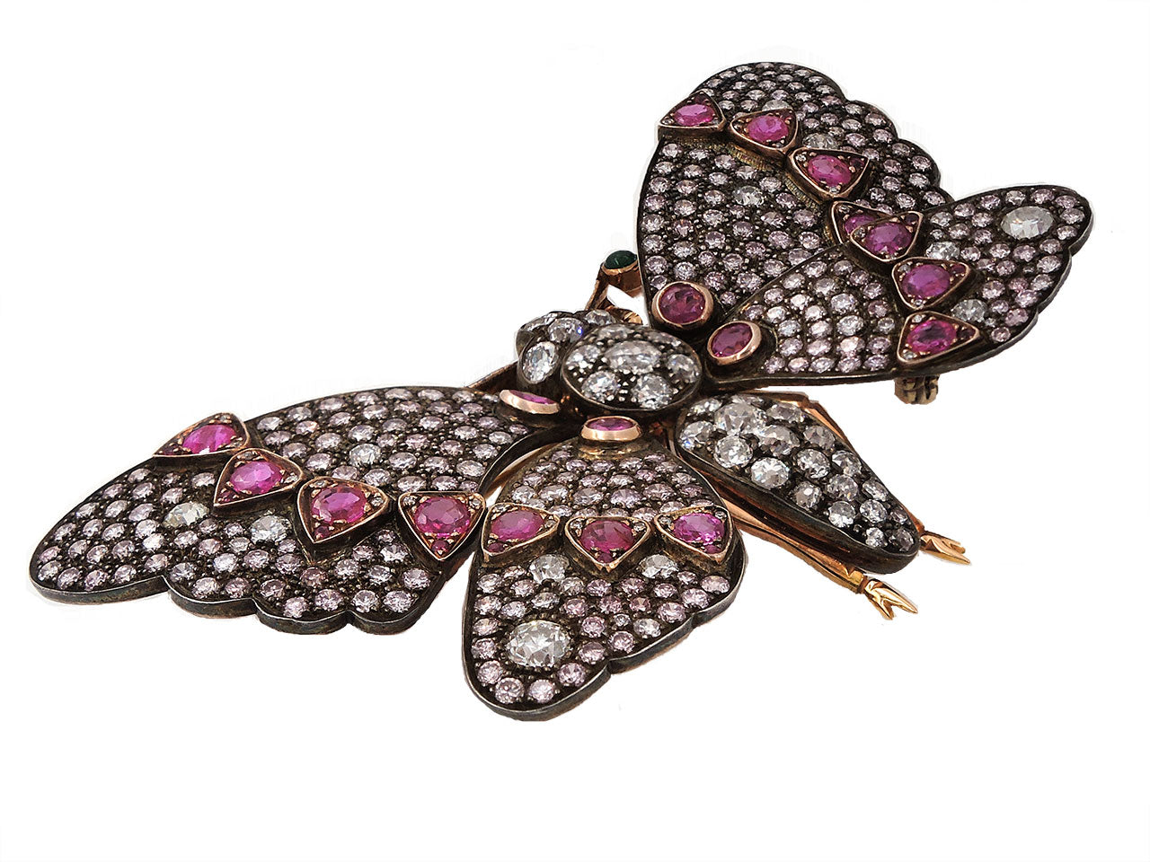 Ruby and Diamond Butterfly Brooch in 18K Gold