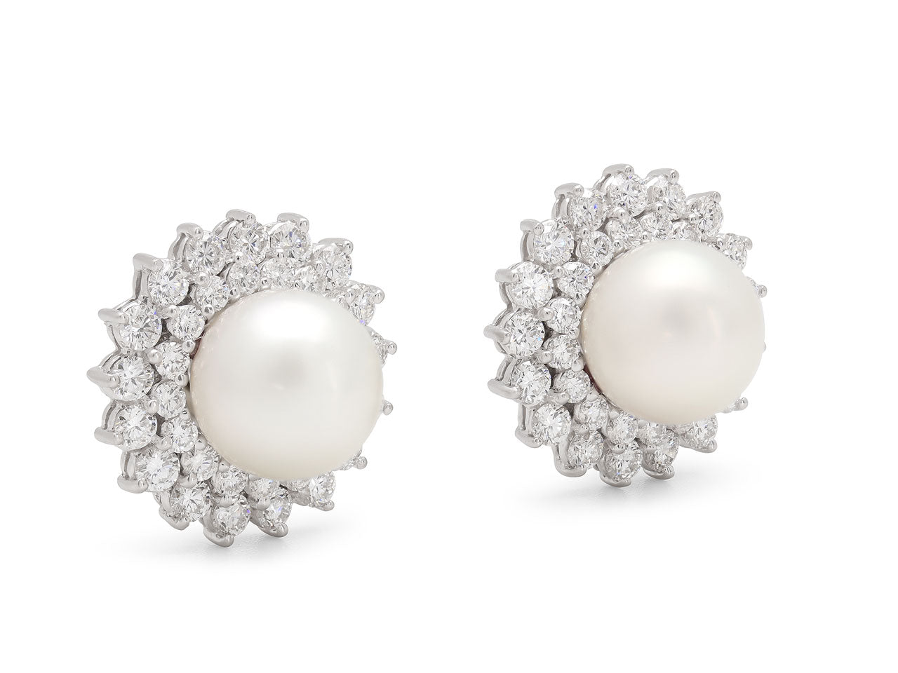 South Sea Pearl and Diamond Earrings in 18K White Gold