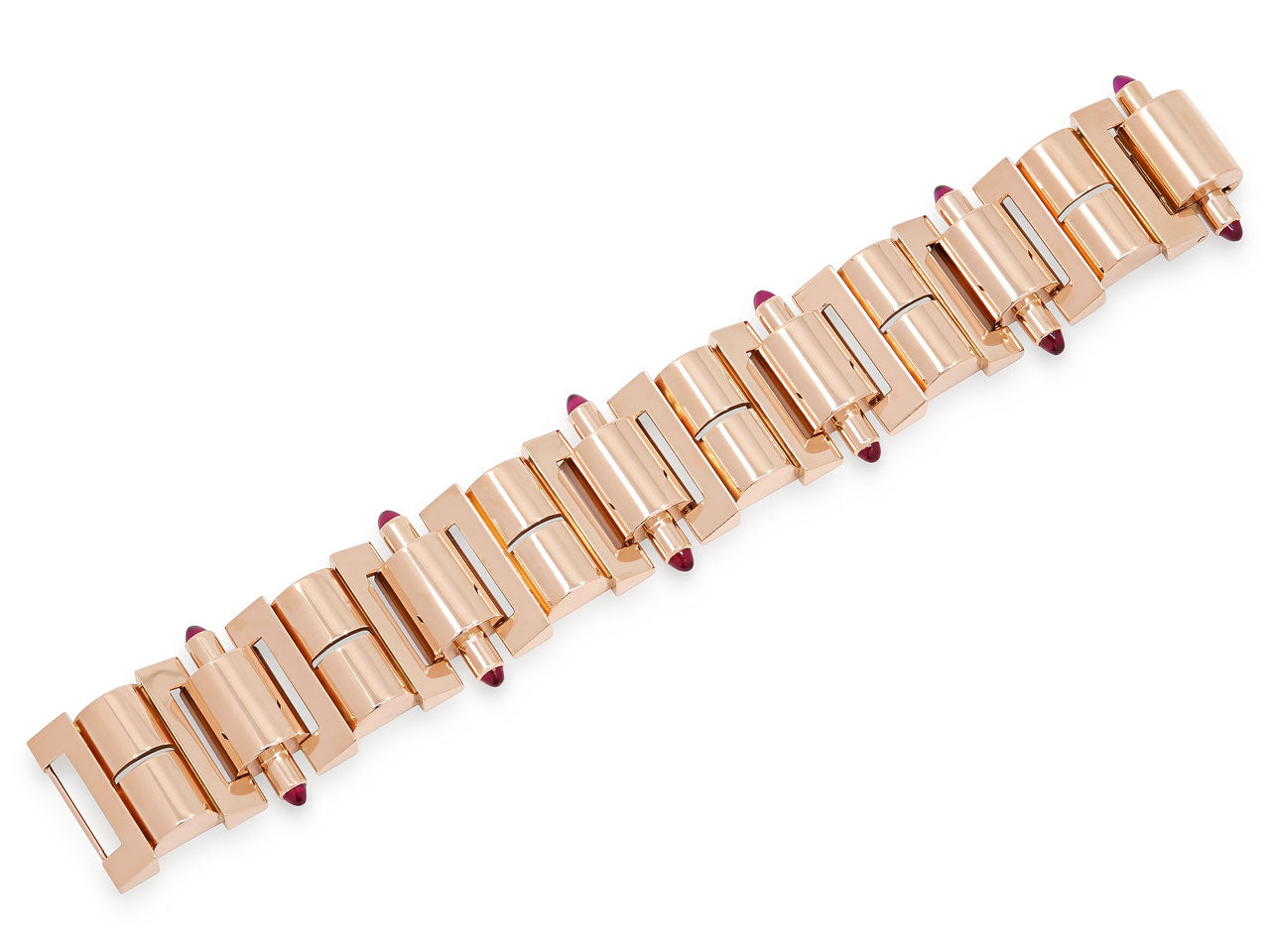 Retro Bracelet with Synthetic Rubies in 18K Rose Gold