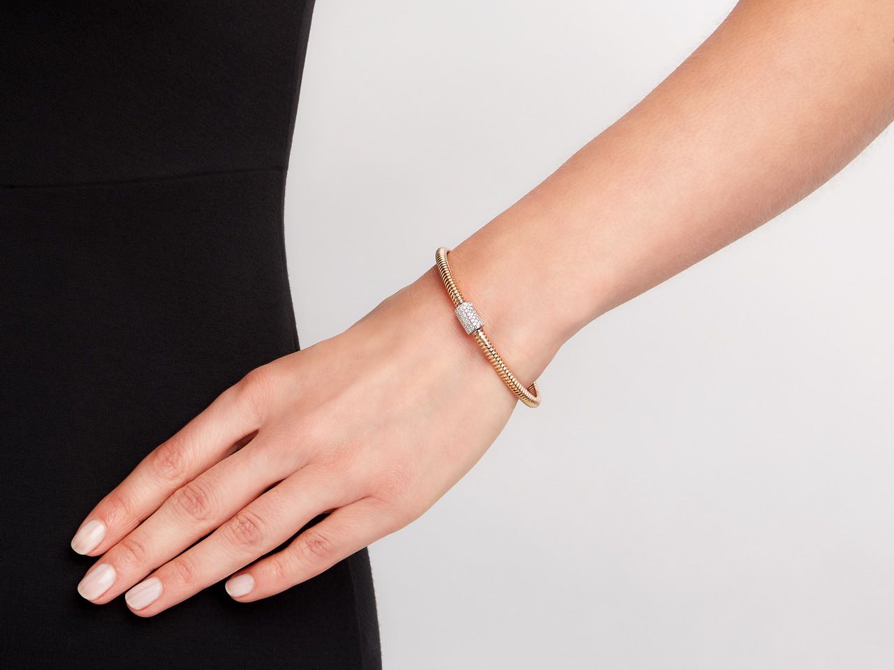 Thin Tubogas Bracelet with Diamond Clasp, in 18K Rose Gold, by Beladora