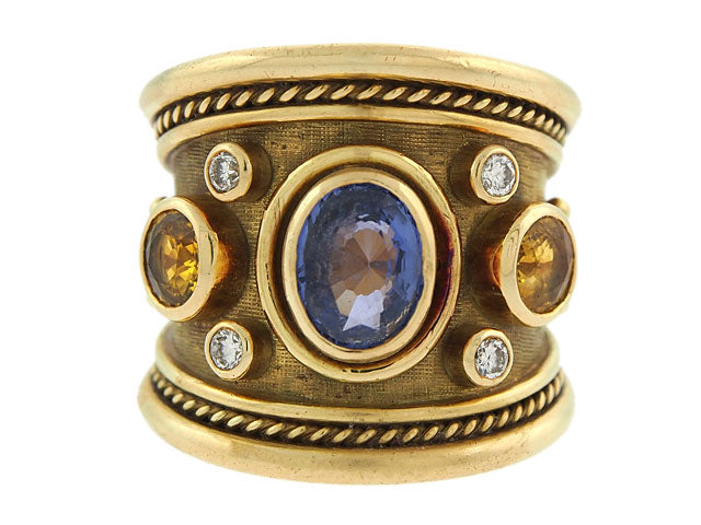 Elizabeth Gage Sapphire 'Tapered Templar' Ring in 18K Gold