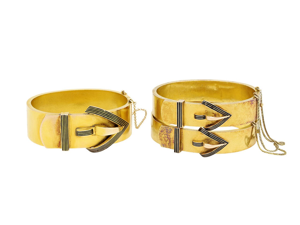 Set of Three Antique Black Enameled Bangle Bracelets in 14K Gold