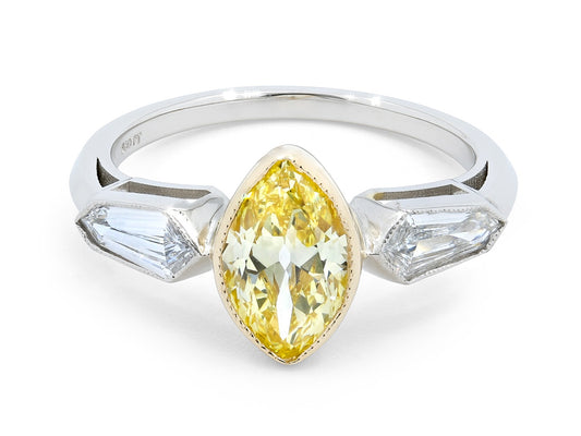 Beladora 'Bespoke' Marquise Fancy Intense Yellow Diamond, 1.13 carats, Ring in Platinum and 18K Gold