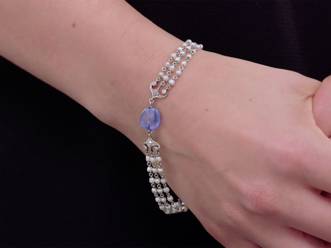 Art Deco Sapphire Bead and Seed Pearl Bracelet in 14K