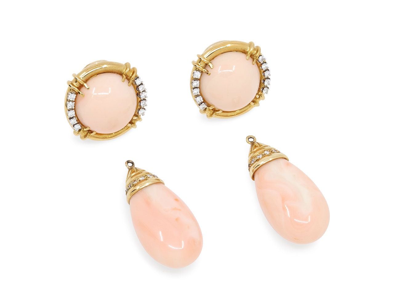 Gump's Diamond and Coral Earrings in 18K Gold