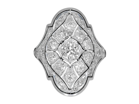 Antique Edwardian Elongated Diamond Ring in Platinum
