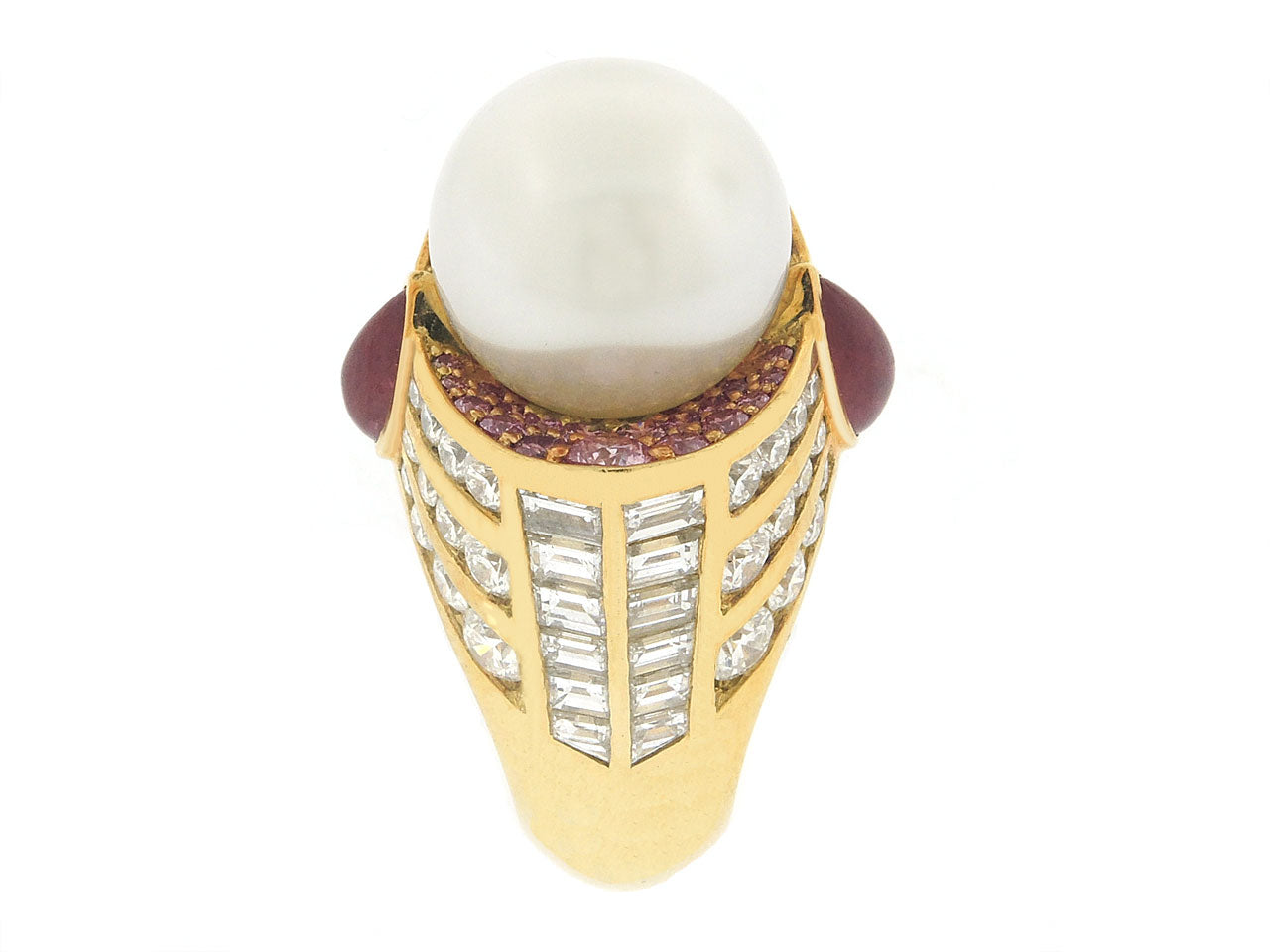 South Sea Pearl, Diamond and Ruby Ring in 18K