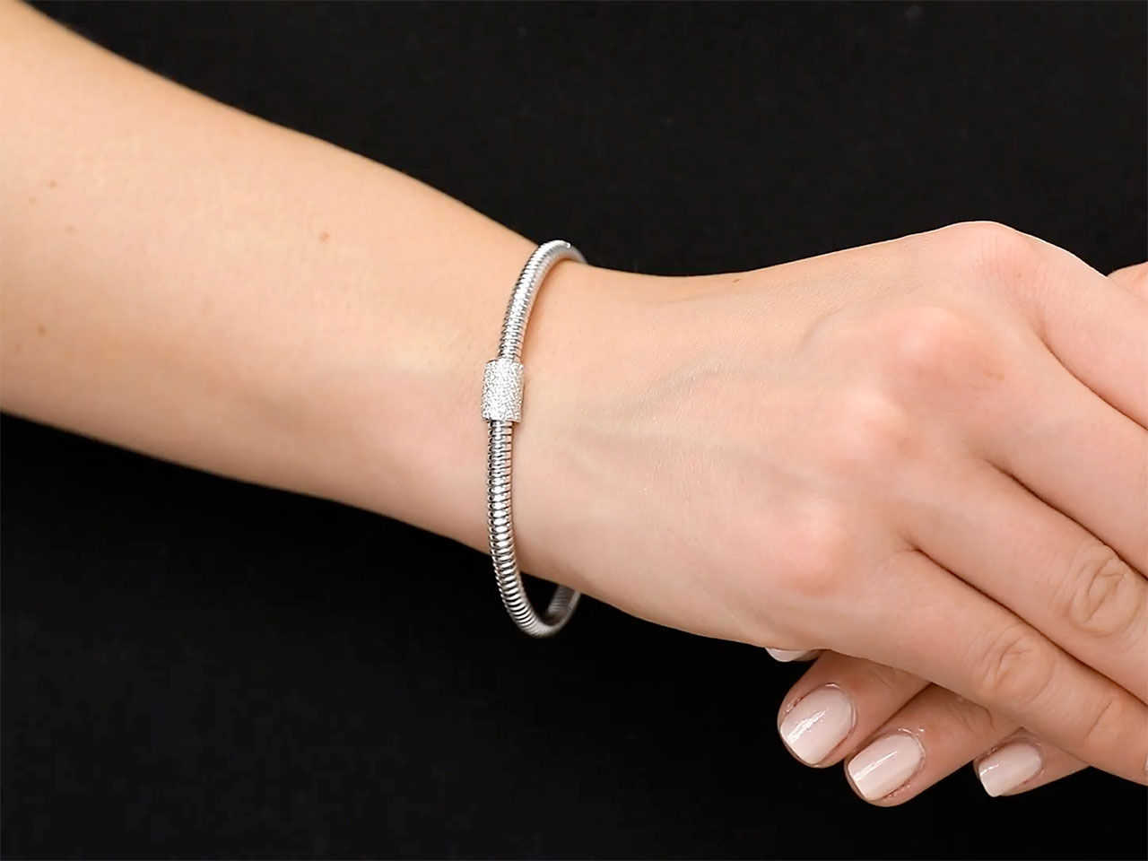 Thin Tubogas Bracelet with Diamond Clasp, in 18K White Gold, by Beladora