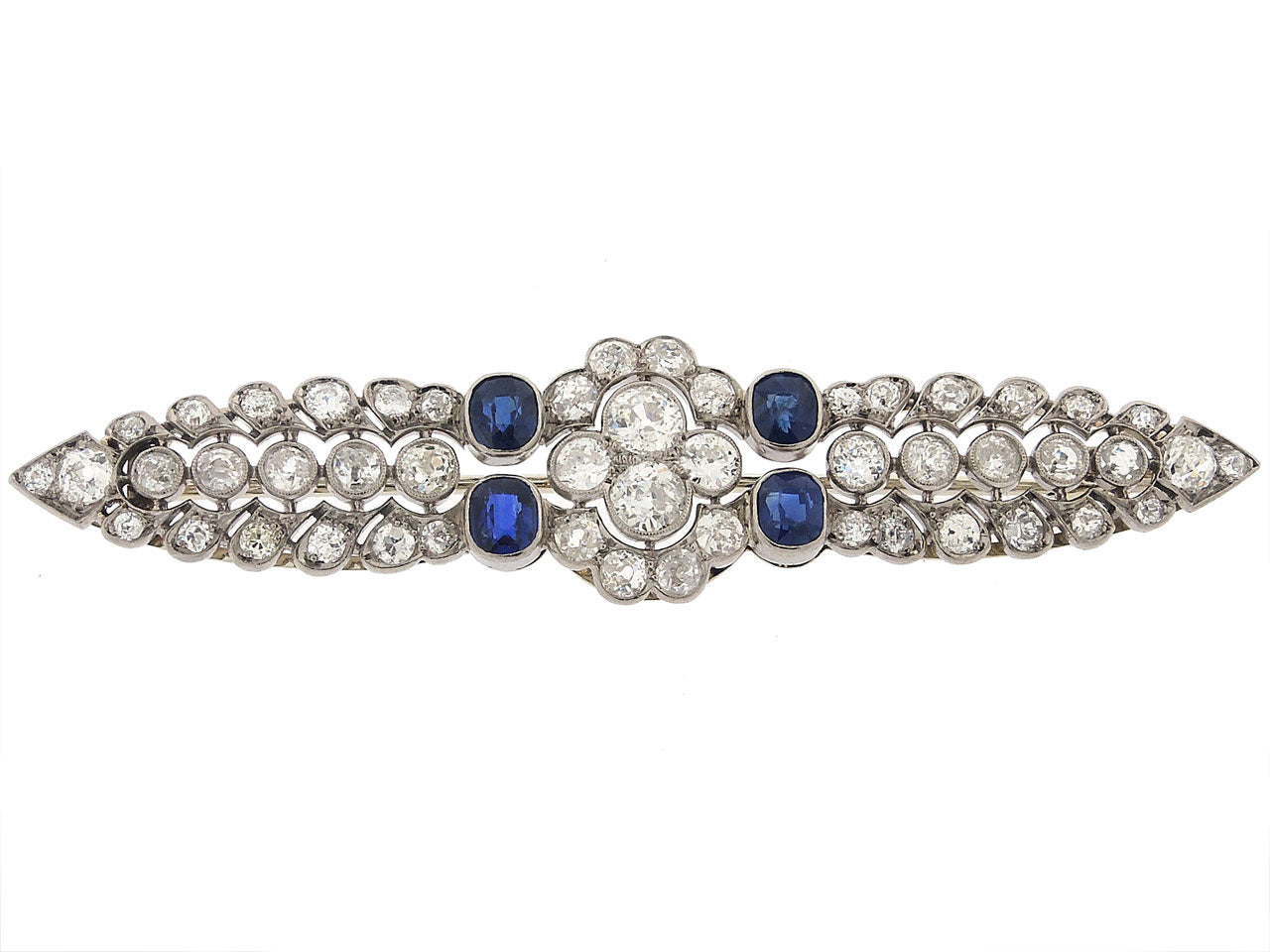 Antique Edwardian Diamond and Sapphire Wing Brooch with French Hallmarks in Platinum and 18K