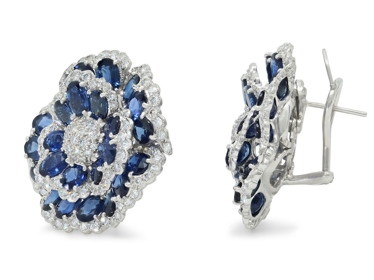 Sapphire and Diamond Flower Earrings in Platinum