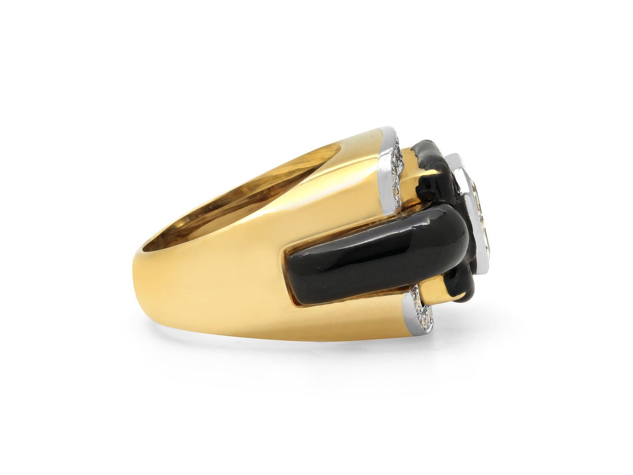 David Webb Emerald-cut Diamond and Enamel Ring in 18K Gold and Platinum