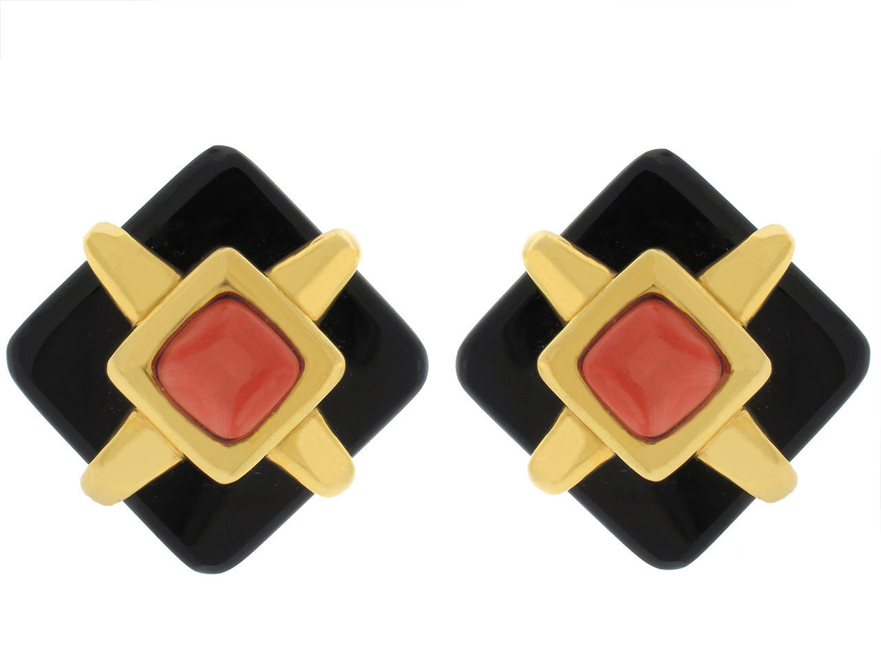 Cartier Aldo Cipullo Onyx and Coral Earrings in 18K