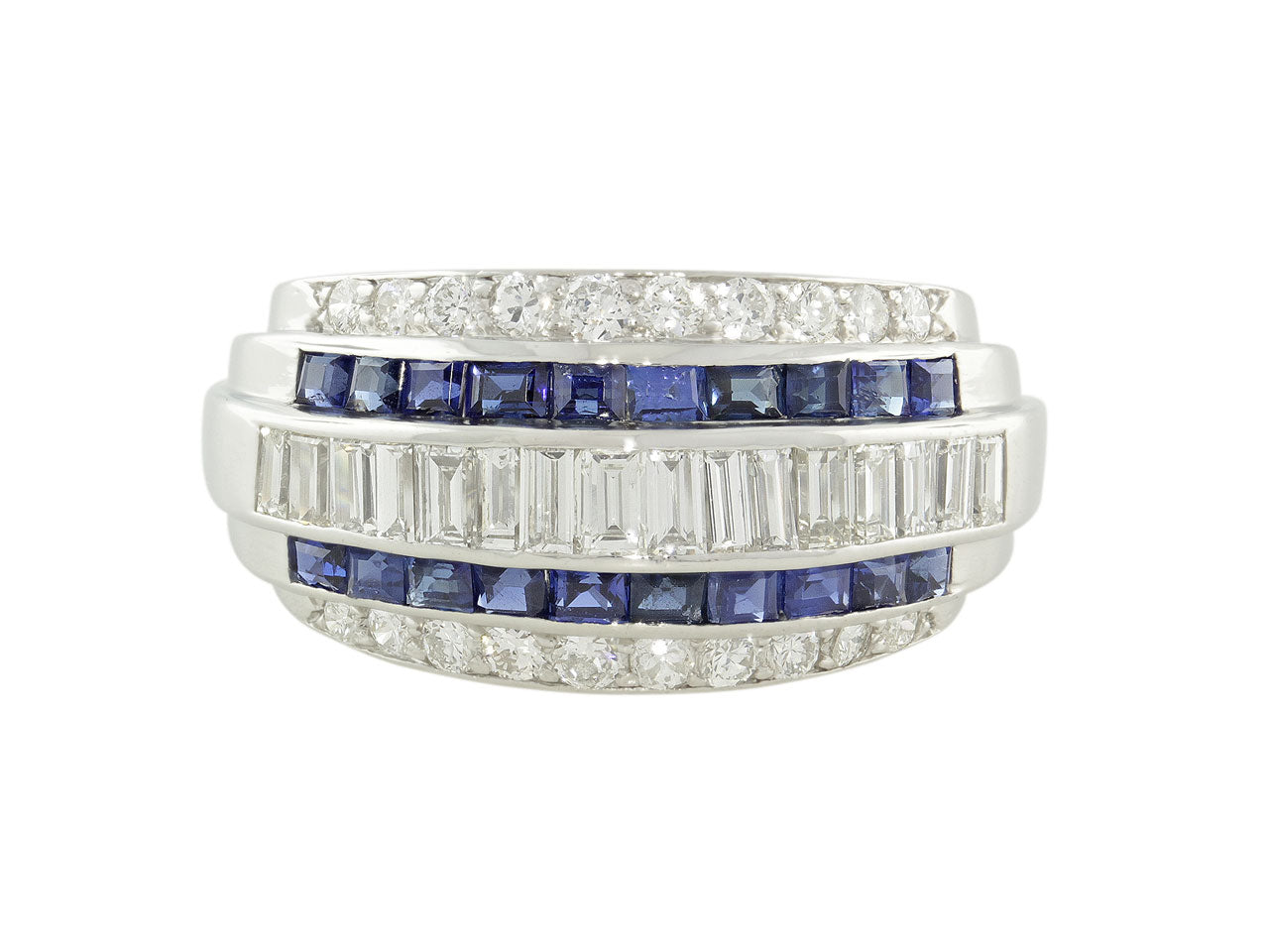 Mid-Century Sapphire and Diamond Ring in Platinum