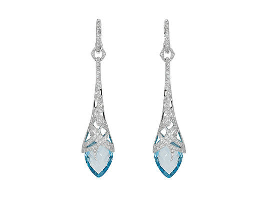 Stephen Webster Diamond and Blue Topaz Drop Earrings in 18K White Gold