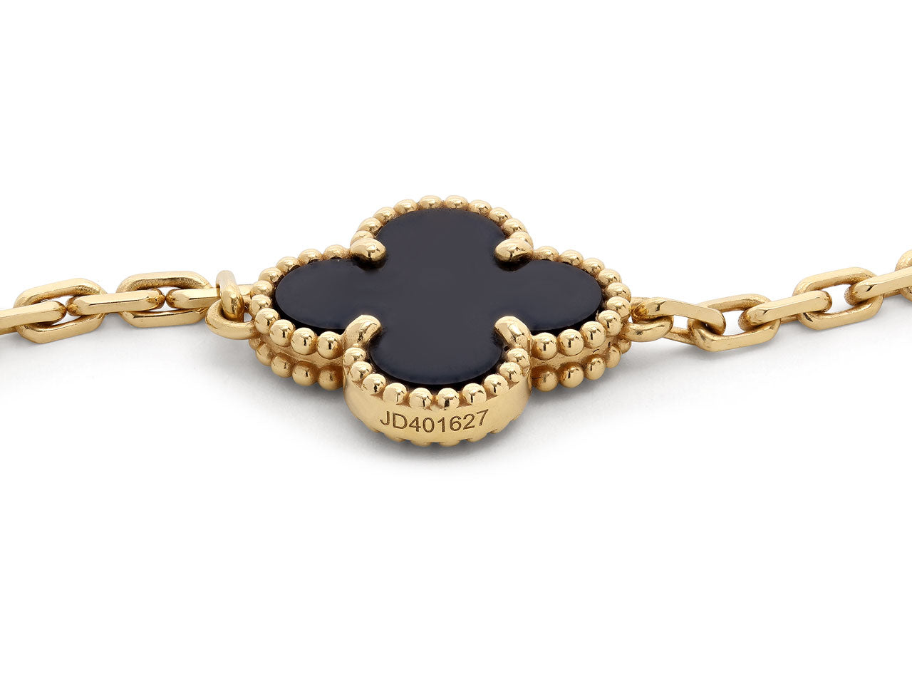 Van Cleef & Arpels 'Vintage Alhambra' 10 Motif Onyx Necklace in 18K Gold