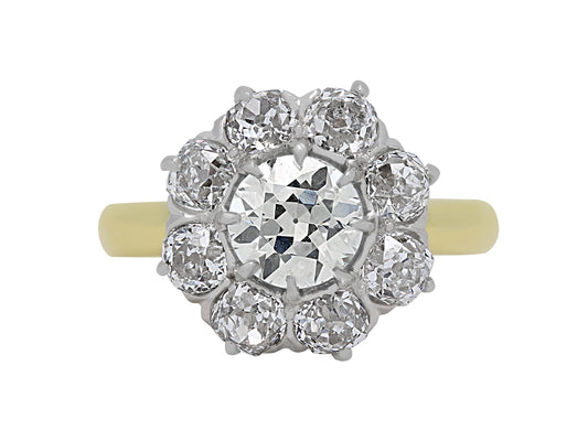 Antique Edwardian Transitional Cut Diamond Cluster Ring in 18K Gold