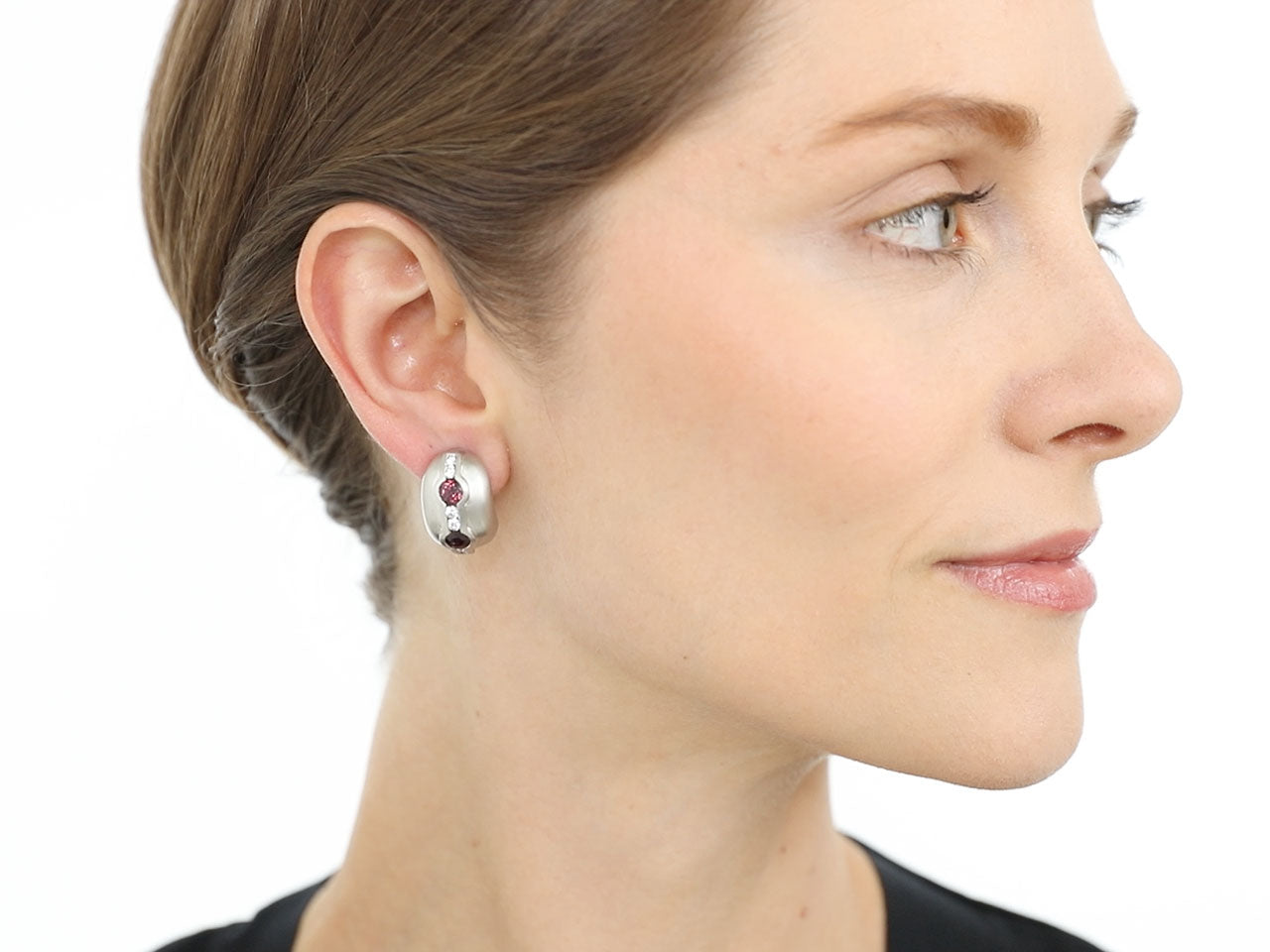 Kieselstein-Cord Ruby and Diamond Hoop Earrings in Platinum