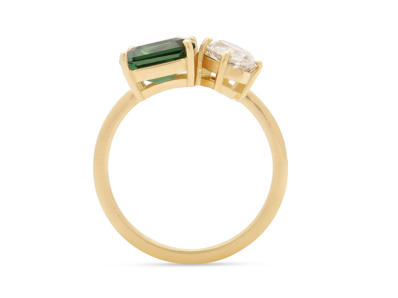 Beladora 'Bespoke' 'Toi et Moi' Green Tourmaline and Diamond Ring in 18K Gold