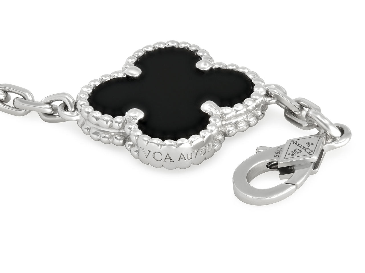 Van Cleef & Arpels 'Vintage Alhambra' Diamond and Onyx Bracelet in 18K White Gold