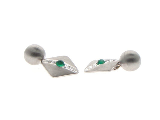 Art Deco Emerald and French-cut Diamond Cufflinks in Platinum