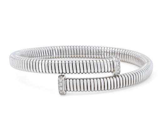 Tubogas Bypass Bracelet with Nail Head Terminals in 18K White Gold, by Beladora