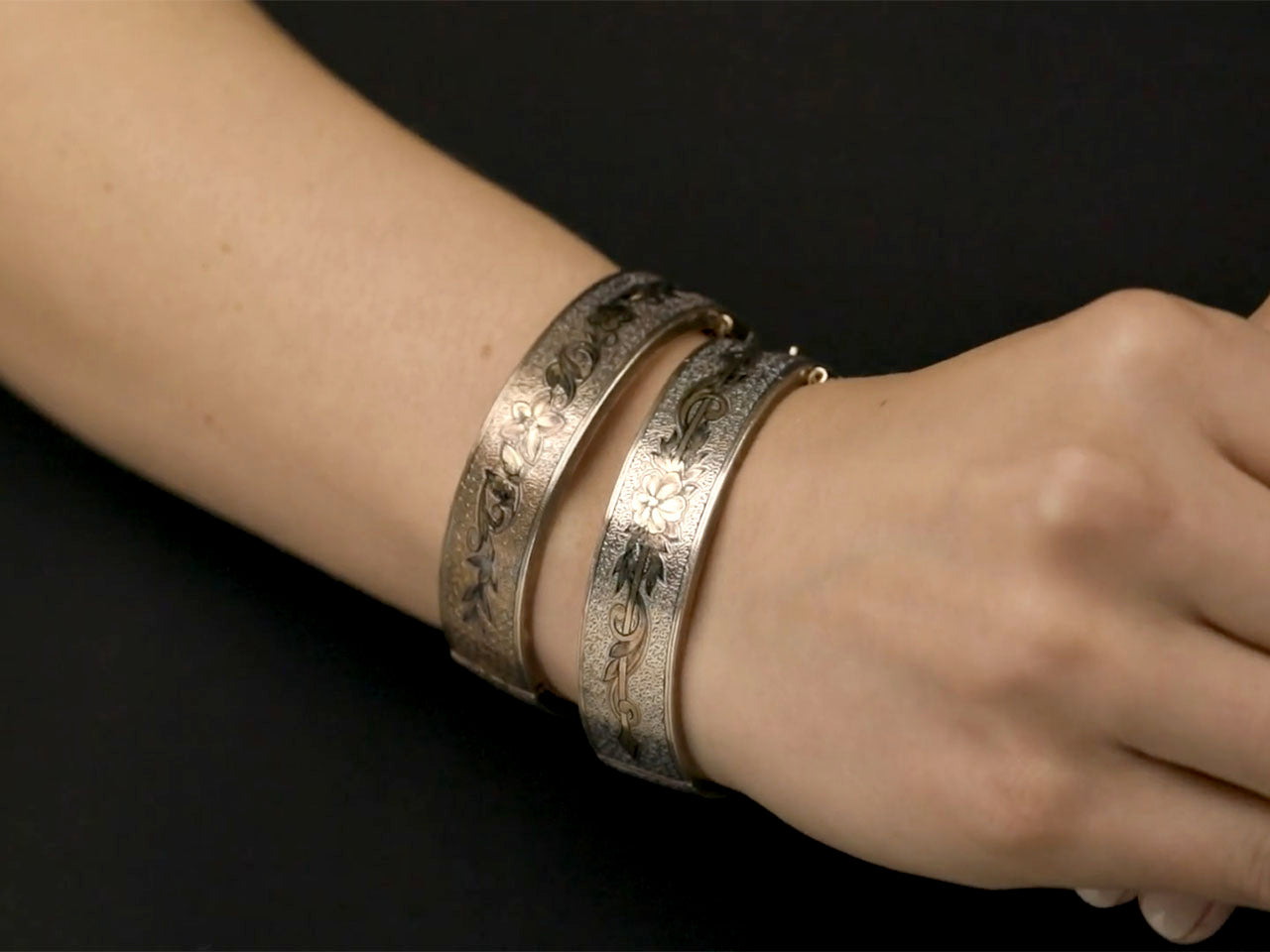 Pair of Antique Victorian Enameled Bangle Bracelets in 12K Gold