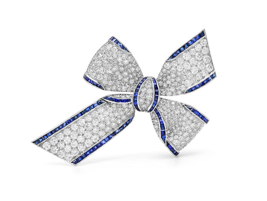 Tiffany & Co. Diamond and Sapphire Bow Brooch in Platinum