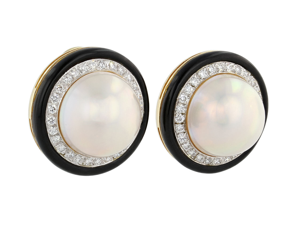 Mabe Pearl and Diamond Earrings in 18K Gold, by Trio