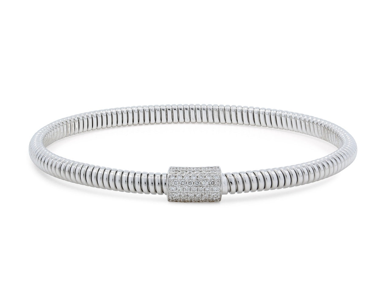 Thin Tubogas Bracelet with Diamond Clasp, in 18K White Gold, by Beladora