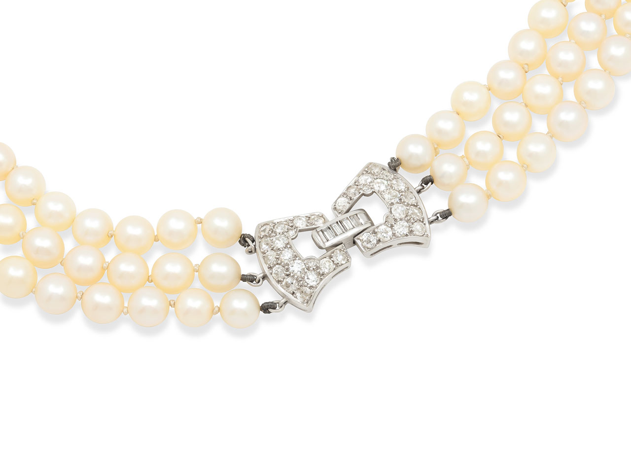 Pearl Necklace with Diamond Clasp in Platinum