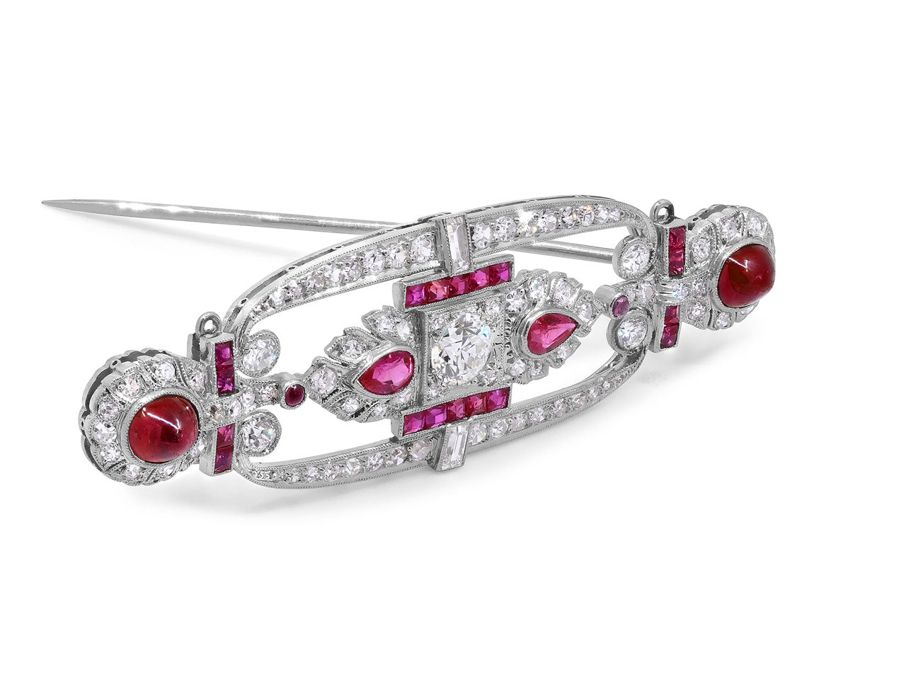 Art Deco Ruby and Diamond Brooch/Pendant in Platinum