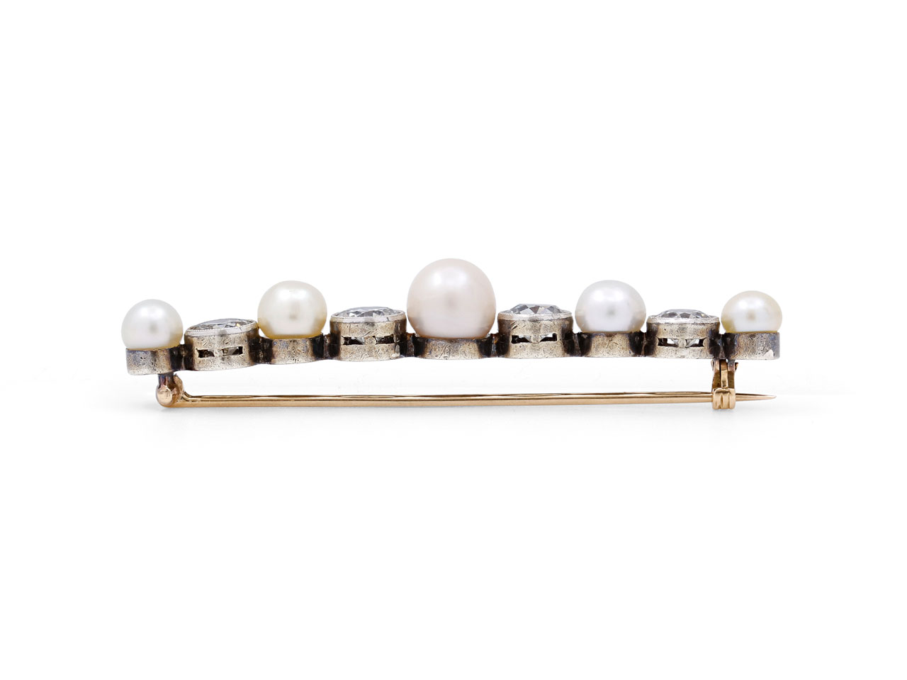 Antique Edwardian Pearl and Diamond Brooch in Platinum over Gold