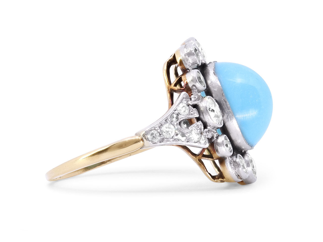 Antique Edwardian Turquoise and Diamond Ring in Platinum and 18K Gold