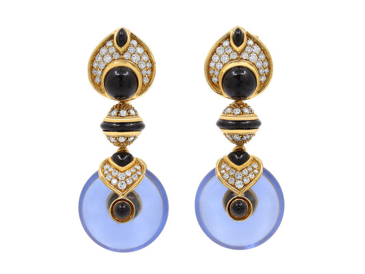 Marina B. 'Pneu' Black Jade, Quartz and Pavé Diamond Earclips in 18K Gold