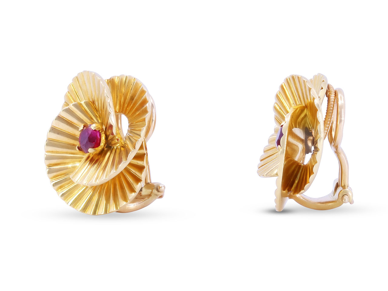 Retro Cartier Ruby Fan Earrings in 18K Gold