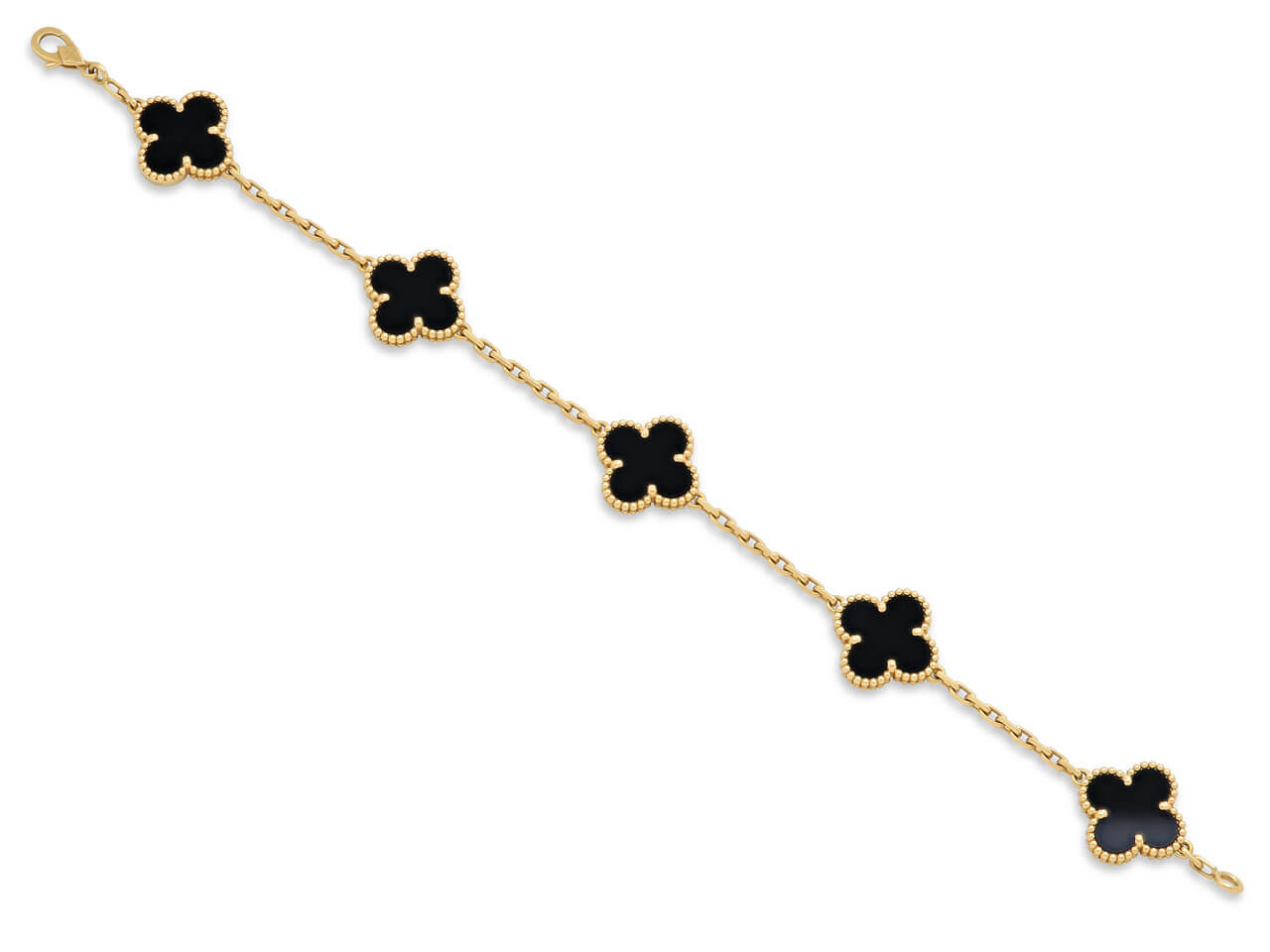 Van Cleef & Arpels 'Vintage Alhambra' 5 Motif Onyx Bracelet in 18K Gold