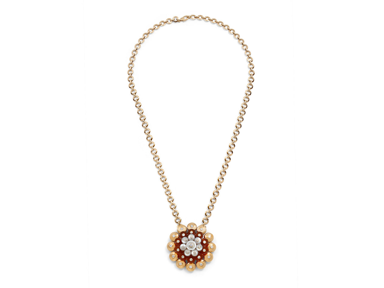 Van Cleef & Arpels 'Bouton d'or' Carnelian, Mother-of-Pearl and Diamond Pendant in 18K Rose Gold