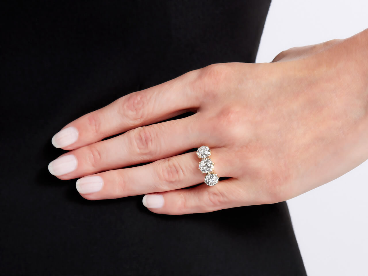 Antique Edwardian Three Stone Diamond Ring in 14K Rose Gold