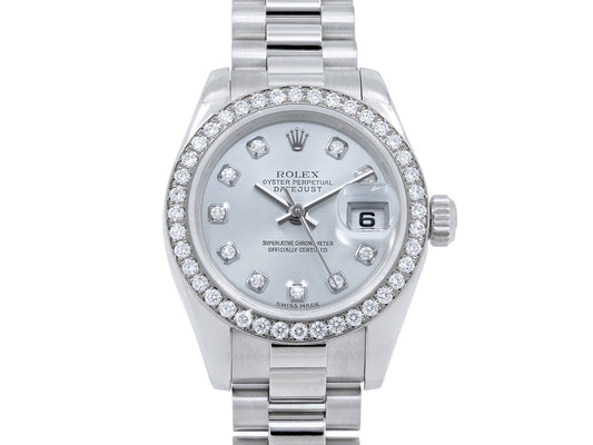 Ladies Rolex Datejust Watch, 26 mm, with Custom Diamond Bezel, in Platinum
