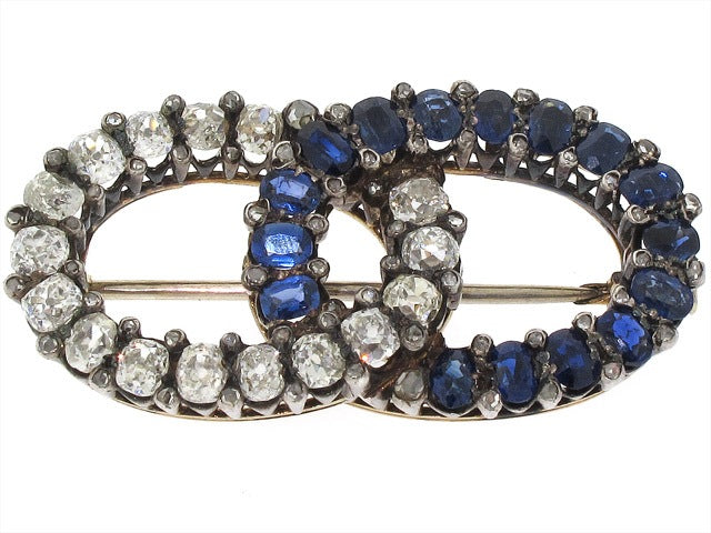 Antique Victorian Sapphire and Diamond Brooch in Silver and Gold