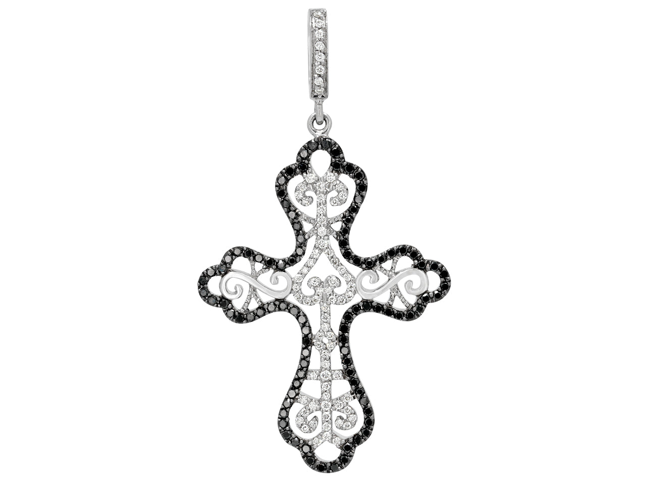 Rhonda Faber Green Black and White Diamond Cross Pendant in 18K White Gold
